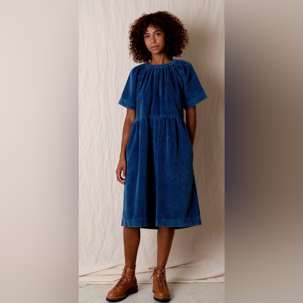 Blue Corduroy Midi Dress